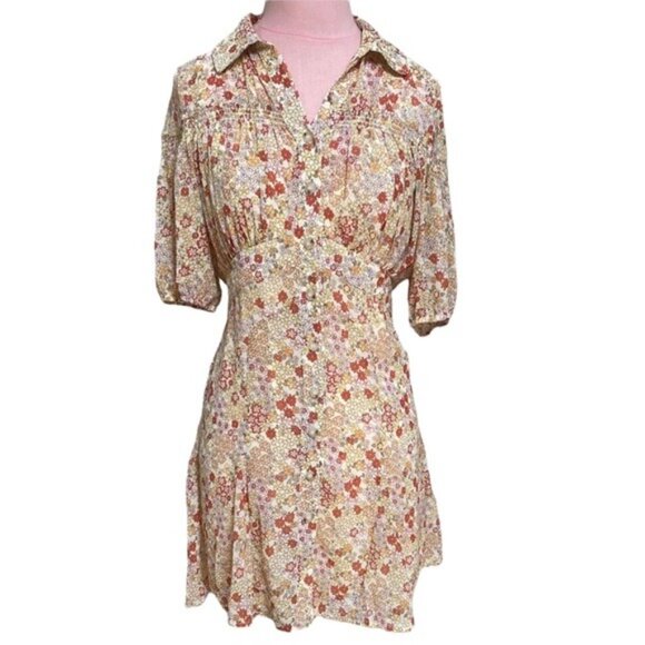 Free People Bonnie Mini Dress in Tea Combo Pale Yellow Floral Size XS NWT - Picture 6 of 14